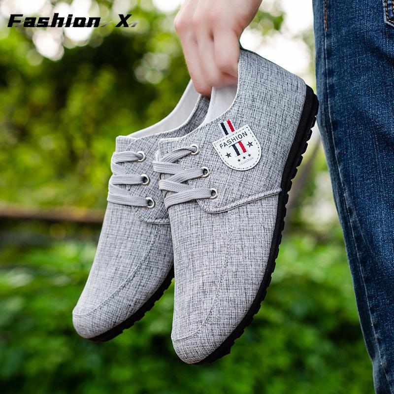 Men's Casual Shoes Light Men Canvas Shoes Metal Man Driving Shoes Solid Lace-up Male Sneakers