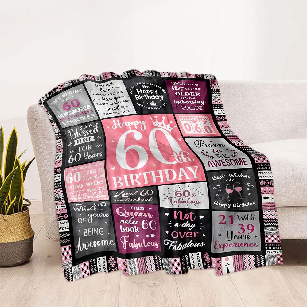 1pz Coperta Celebrazione Felice 60° Compleanno Morbida e Calda per Divano Ufficio Campeggio Viaggio Soggiorno Ottimo Regalo per Amici e Famiglia Confortevole