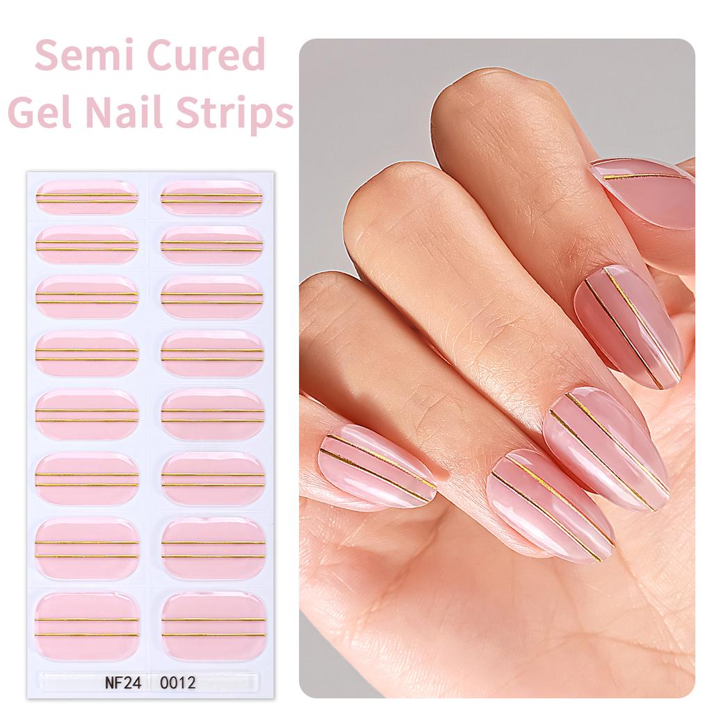 16Tips Semi Cured Gel Nail Strips Glitter Star Gel UV Nail Stickers Long-Lasting Full Cover Nail Wraps DIY Manicure Decoration