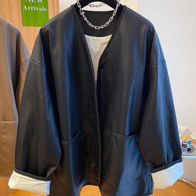 

Сегодняшняя модная женская куртка из высококачественной коричневой кожи, новая весенне-осенняя, свободного кроя, в стиле Майяр. S