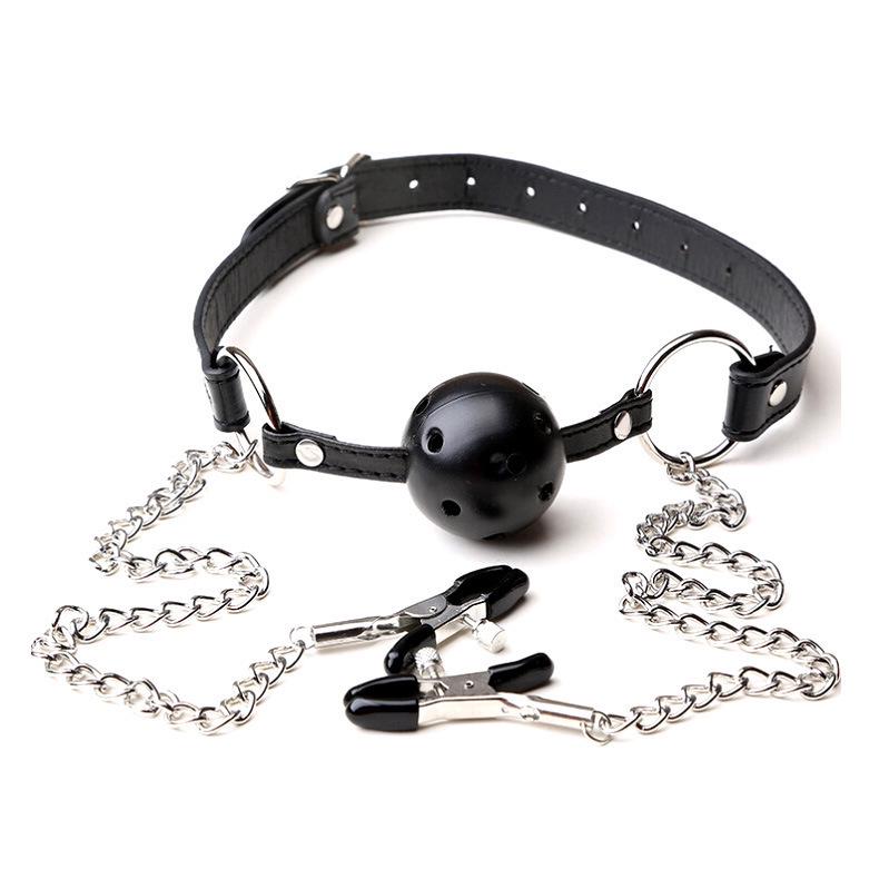 SM Erotic Gag Ball Set: Nipple Clamps, Restraints, Muzzle Training Tools for Men and Women