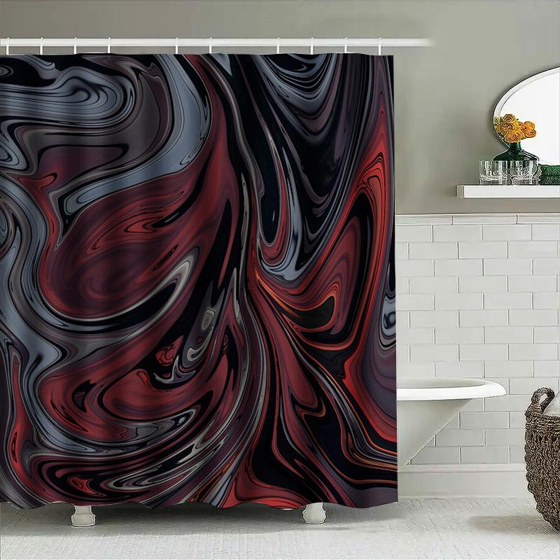 GAELuxury Marble Print Shower Curtain Waterproof Bath Decor for Modern Bathroom Design Red Black Grey Pattern Size 180X240cm