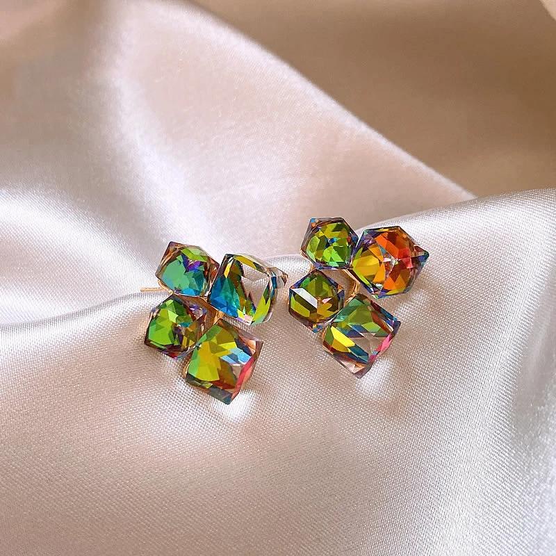 Vintage Black Drip oil Double Layer Square Stud Earrings For Women Fashion Metal Irregular Geometric Earring Zircon Accessories