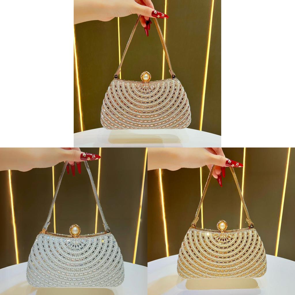 Lux Pearl Embellished Clutch Bag With Lock For Evening Events