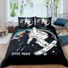 Child Cartoon Astronaut Duvet Cover Bedding Set King Size Boys Kids Galaxy Stars Out Space Soft Polyester Comforter Cover Black