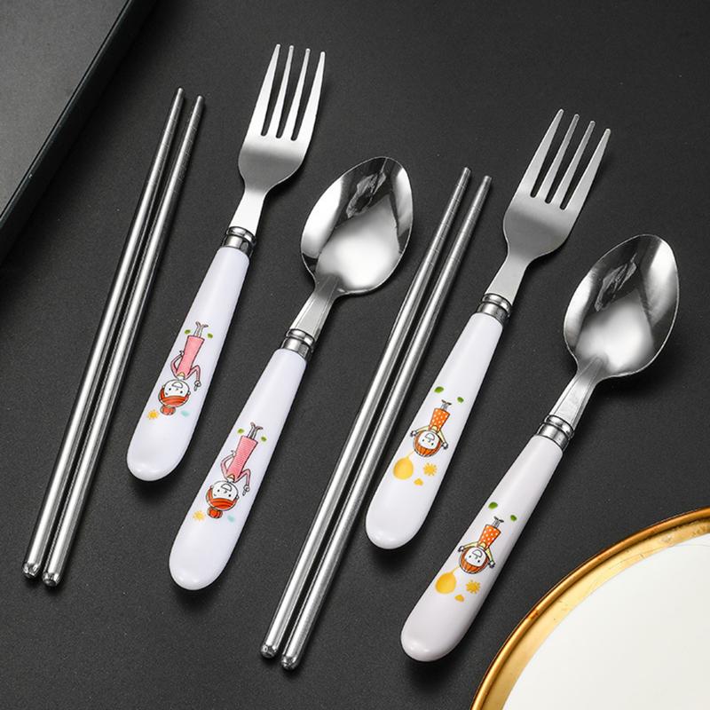 Stainless Steel Chopsticks Spoons Three Piece Portable Cutlery Set Student Travel Cutlery Spoons Chopsticks Forks