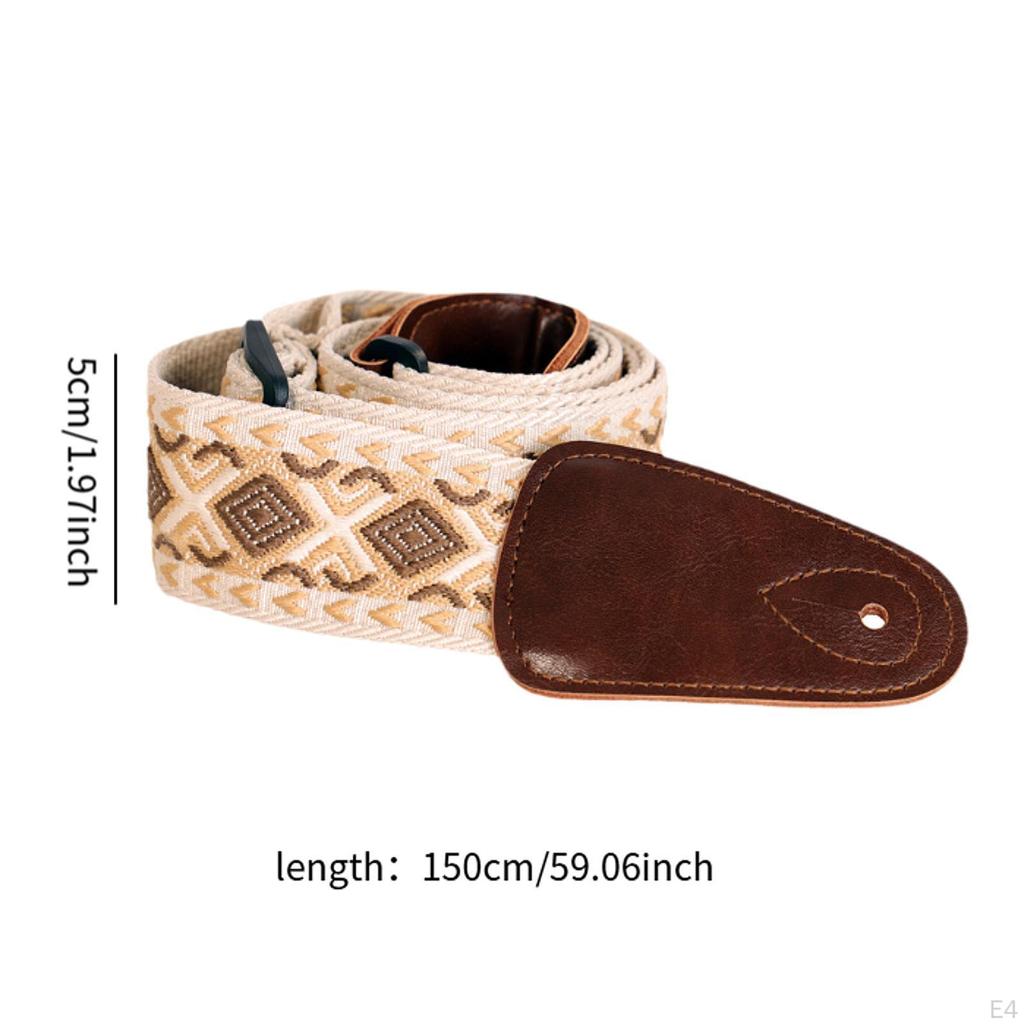 Guitar Strap Adjustable 90-150 Cm PU Ends Embroidery Cotton for Acoustic