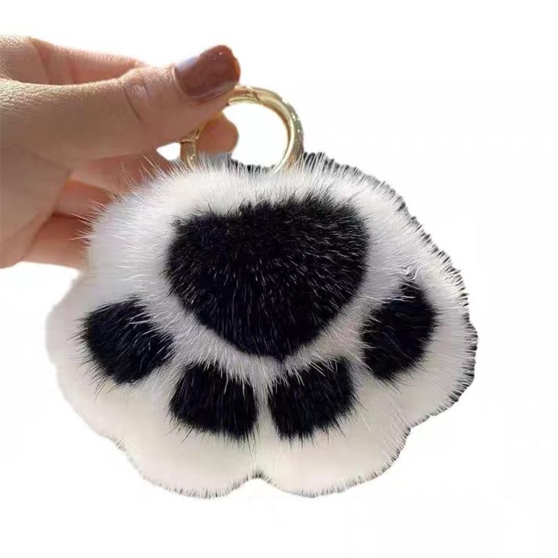 Cartoon Rabbit Fur Cat Paw Keychain Plush Ball Backpack Ornament