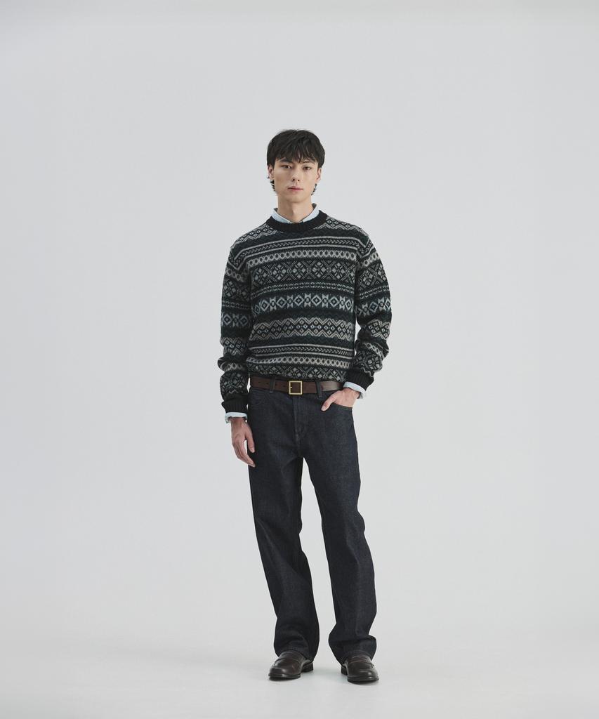 Guernsey Woollens Port Doyle Fair Isle Crewneck Sweater - Black