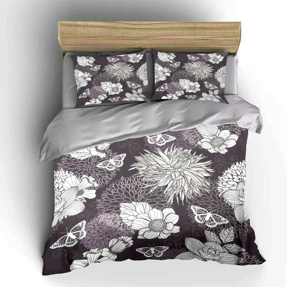 Floral and Butterfly Elegant Illustration Bedding Set for Kids Luxury Gift 3pcs Digital Print Comforter Set Soft Comfortable