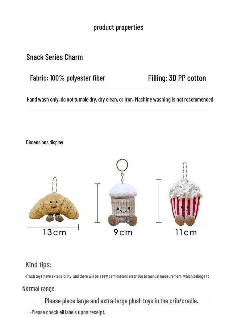 JC Fun Latte Tasse Tennis Popcorn Plüschtier Croissant Bär Pinguin Anhänger - Kindergeschenk