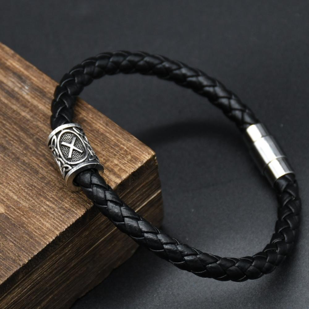Men Leather Viking Bracelets Rune Charms Beads Valknut Amulet DIY Bracelets Bangles Jewelry