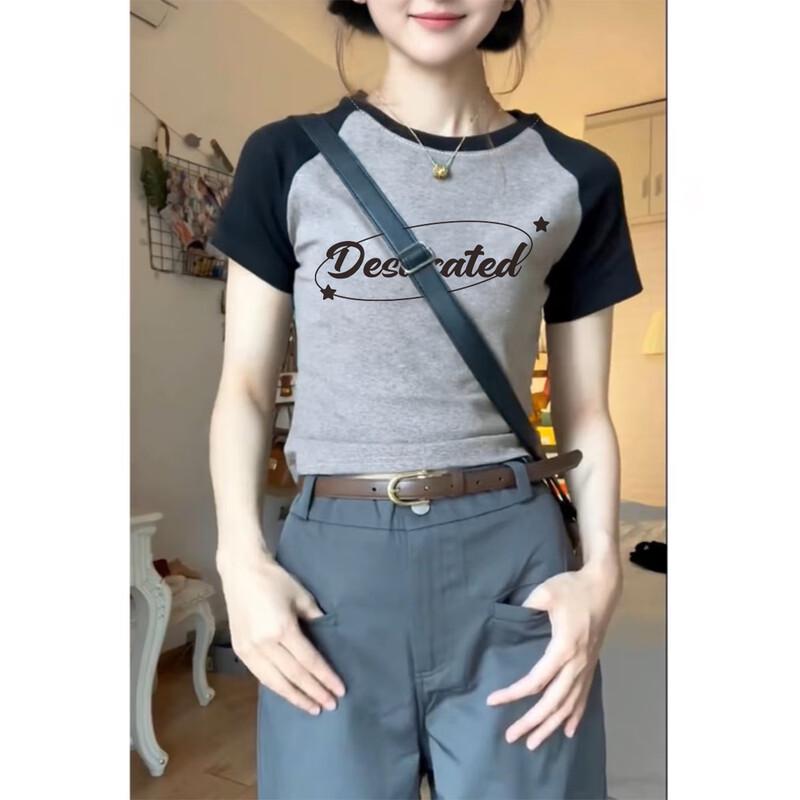 TonLion 2025 Summer Women s Contrast Raglan Slim Fit T-shirt M