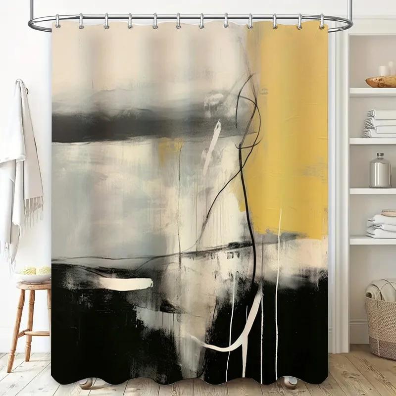 Minimalistic Style Black Yellow Modern Shower Curtain for Bathroom Decor White Bath Tub Background Image Included