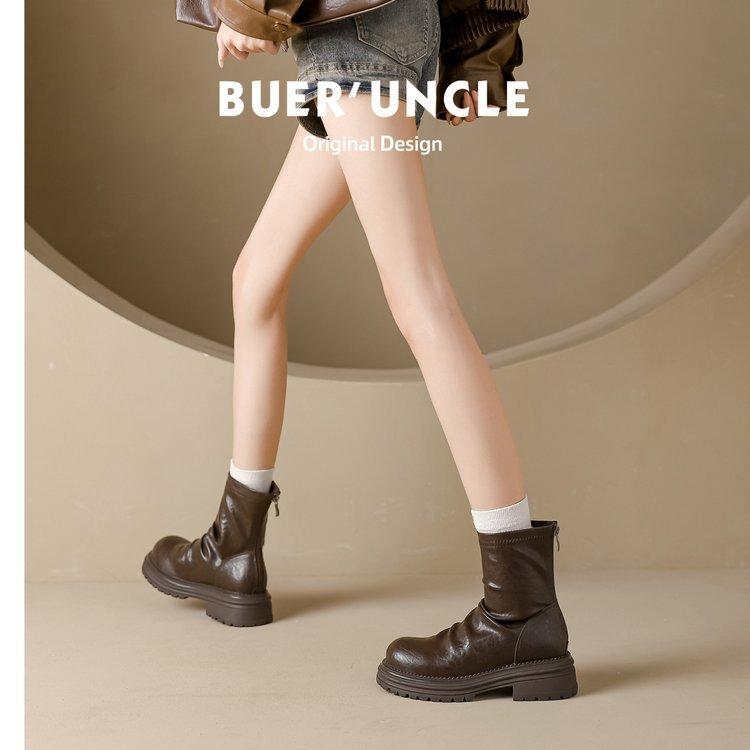 

Folded Skinny Short Boots Women s 2025 Autumn and Winter New Coarse Heel Pile Boots Thick-soled British Casual Martin Boots Women 40 коричневый