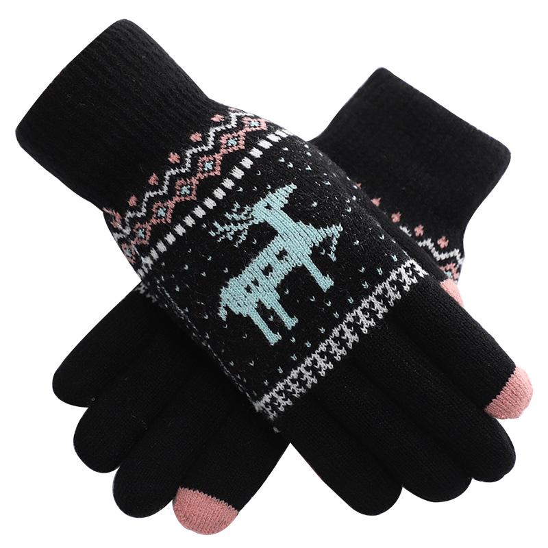 Winter Magic Gloves Jacquard Touch Screen Women Men Warm Stretch Knitted Wool Mittens Gloves чёрный