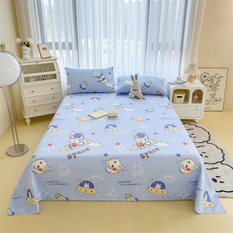 Cute Cartoon Panda Flat Sheet Kawaii Strawberry Bed Sheet Set For Girls Boys Room Decor, Cotton Twin Bed Cover With 2 Pillowcase