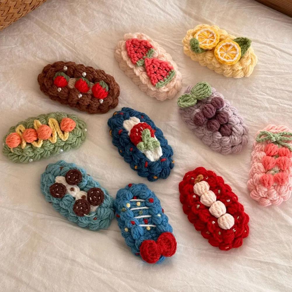 Sweet Cute Women Universal Wool Crochet Cartoon Fruit Hair Clip Winter Bangs Side Broken Hair Clip Festival Gifts Hair Accessory