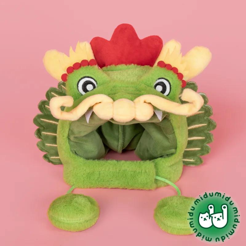 

Funny Cat Cap Dragon Plush Head Cover Cute Cats Dog Warm Headdress Pet Hat Kitten Puppy Cosplay Costume Pet Accessories size