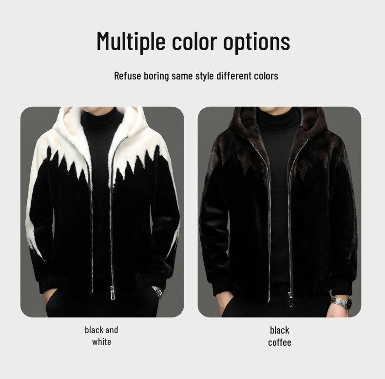Men's Winter Golden Sable Faux Fur Hooded Leather-Wool Coat