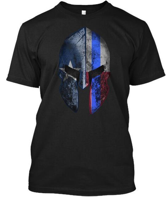 Texas Spartan Thin Blue Line T-Shirt Made in the USA Size S to 5XL Unisex T-Shirt L