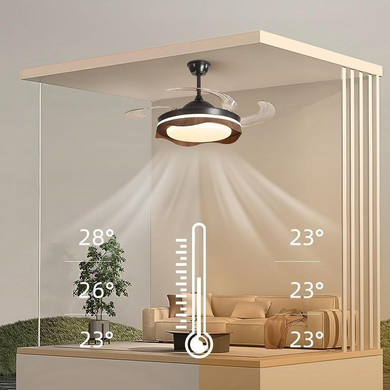 Walnut Wood Ceiling Fan with Silent Operation and Integrated Light - Chinese Style for Living Room, Bedroom, and Dining Room