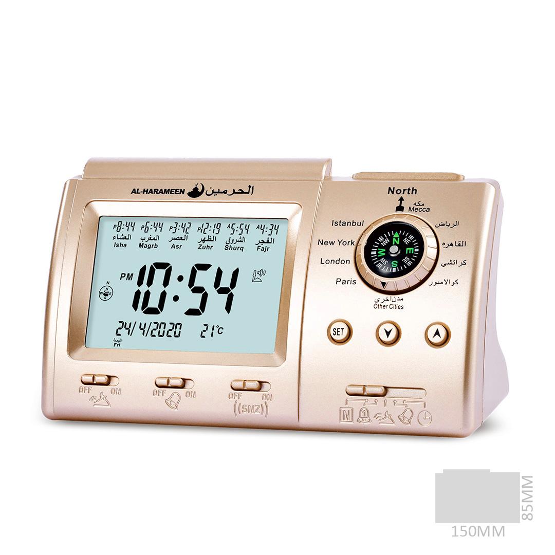 

Мусульманские настольные часы с напоминанием о молитве Кибла Компас Хиджра Ежедневный будильник Простая настройка для Мекки Парижа Лондона Стамбула