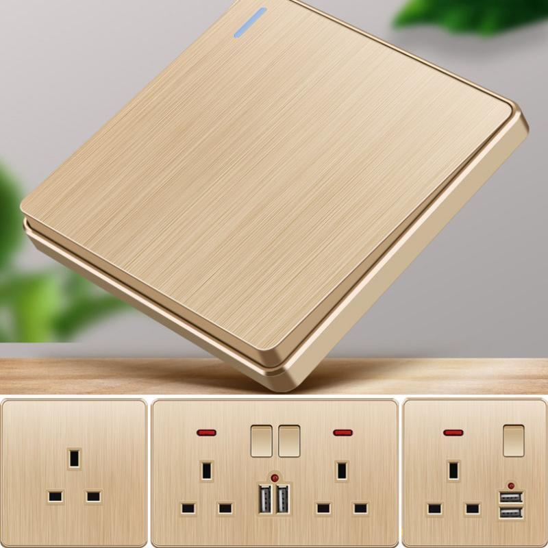 

Настенная USB-розетка золотого цвета 13A, британская вилка, бытовой электрический выключатель, универсальная двойная розетка с 5 отверстиями и USB