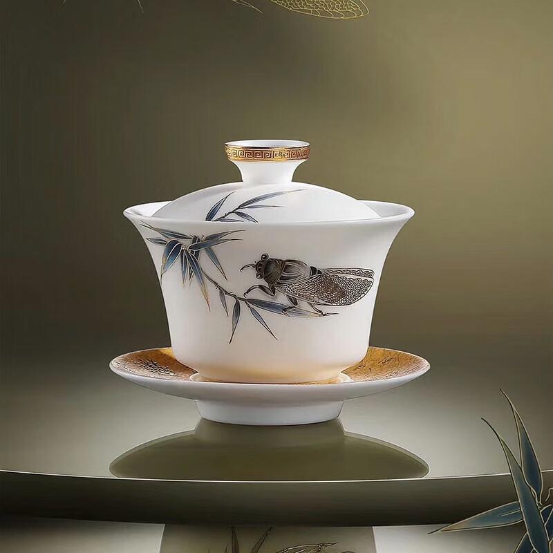 White Porcelain Sheep Fat Jade Gaiwan Teapot