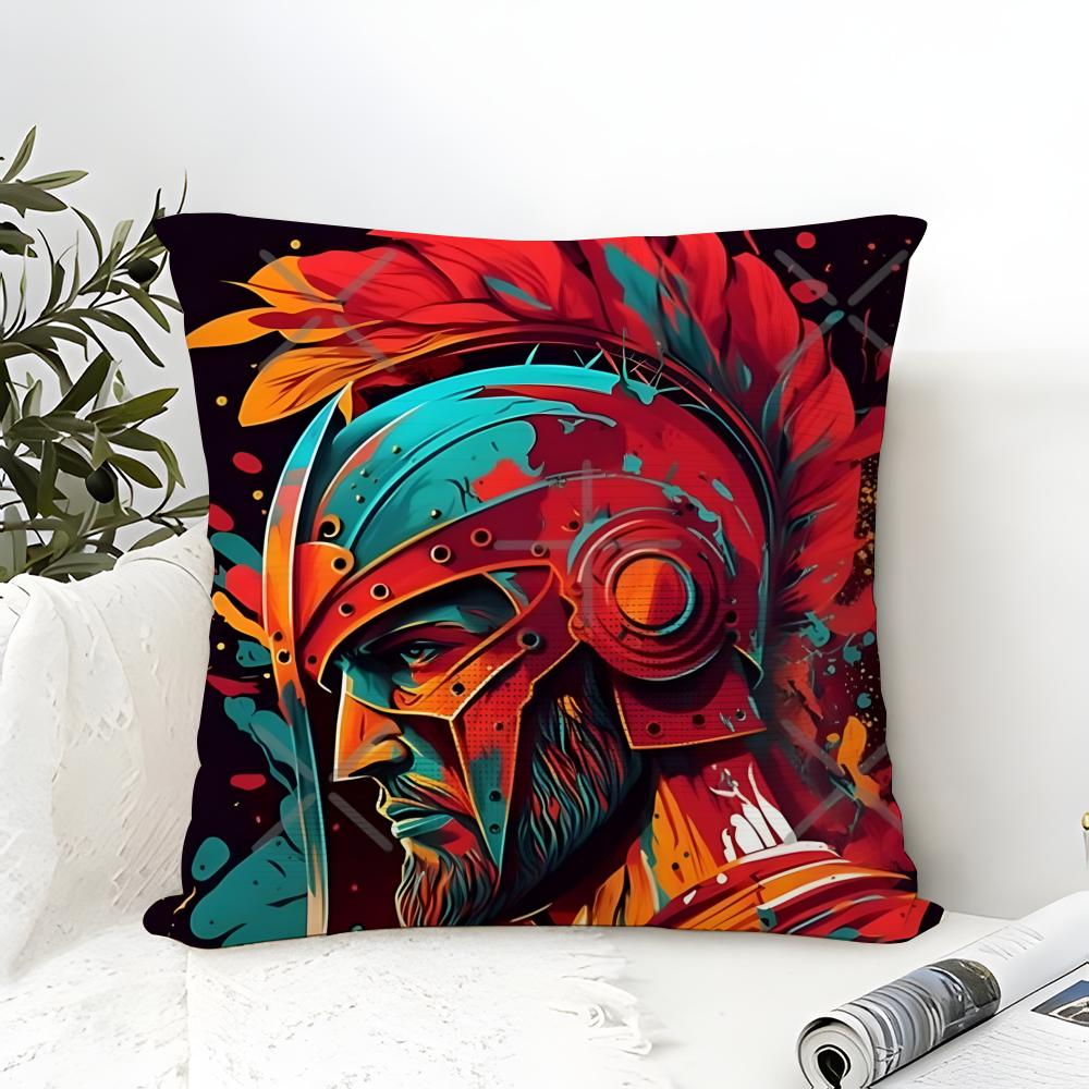 Cute Cartoon Warriors Brave Spartans 2 Pillow Case Linen Pillow Case Sofa Home Decor Cushion Cover Cushion Cove