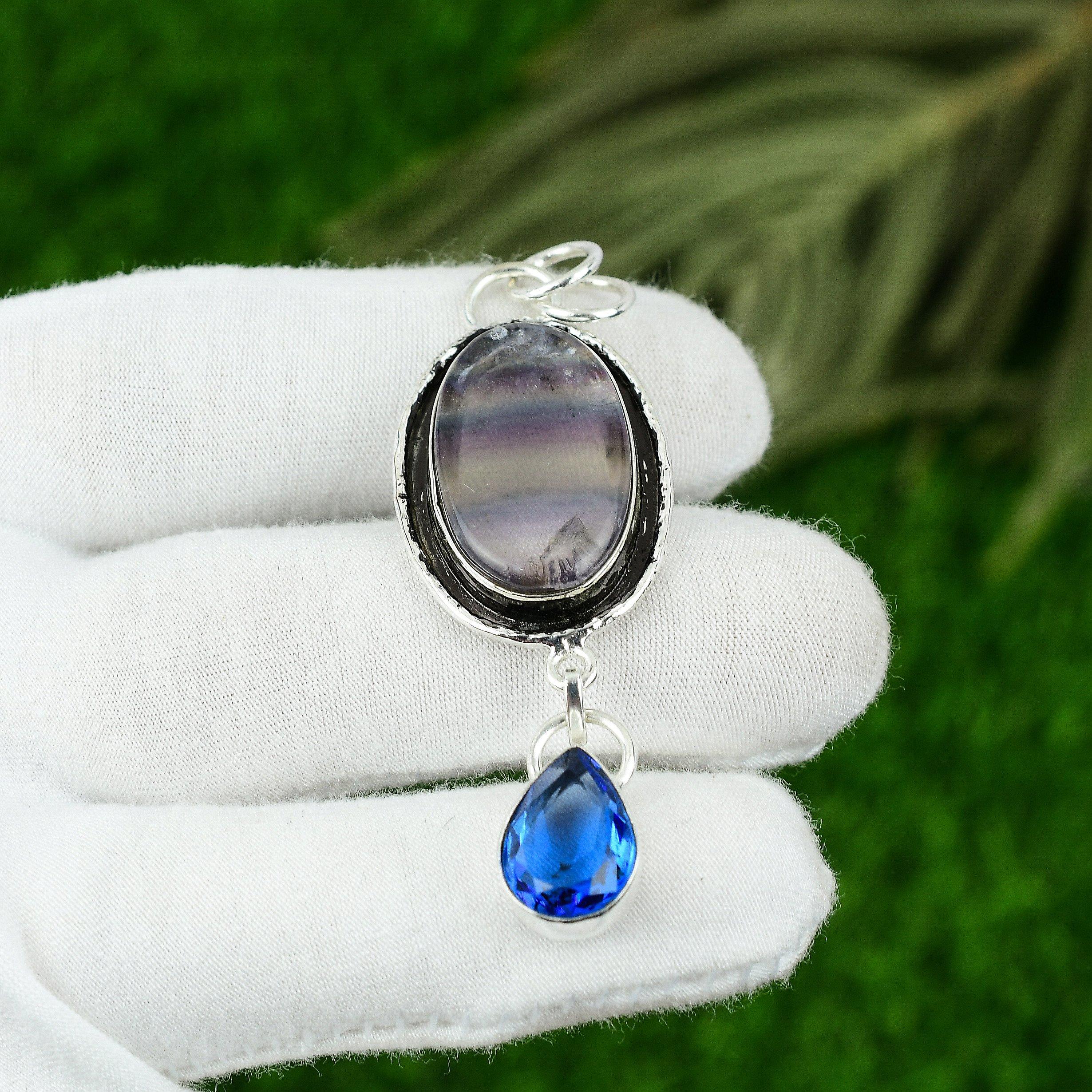 

Natural Multi Fluorite Gemstone Pendant 925 Sterling Silver Jewelry For Girls