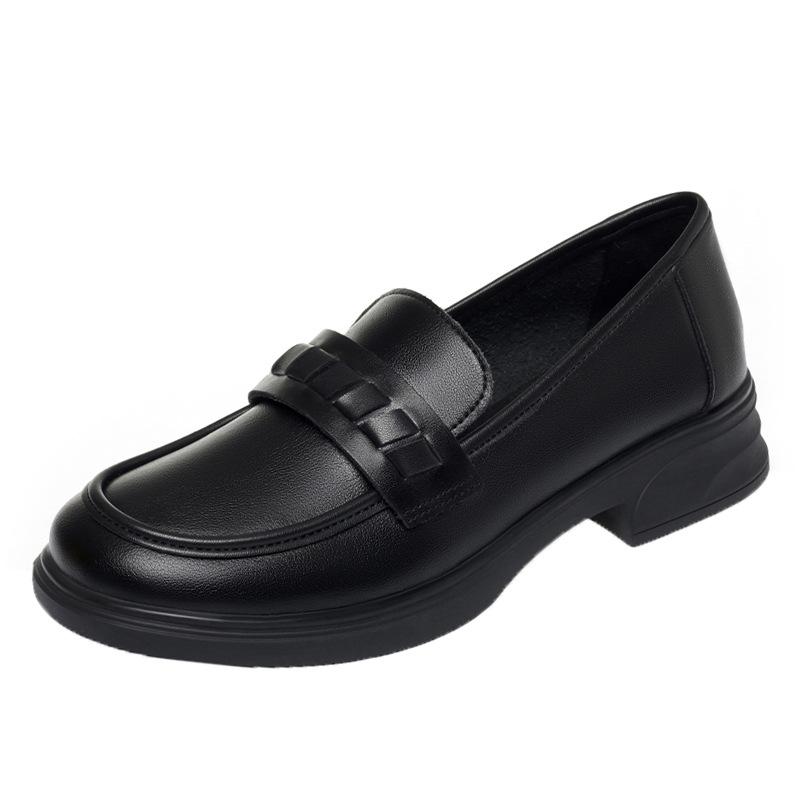 New Breathable Comfortable Shallow Mouth Soft Leather Shoes Women Loafers 2025 Spring Square Heels Shoes Flats for Office Mom