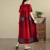 Summer 2025 Retro Cotton Linen Patchwork Dress - Women's Plus Size, Round Neck, Short Sleeve.