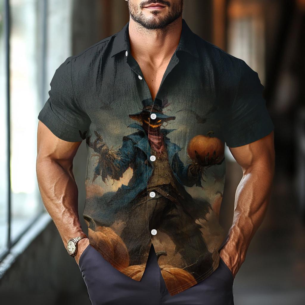 Men's Fashion Casual Loose Halloween Printed Short Sleeve Shirt