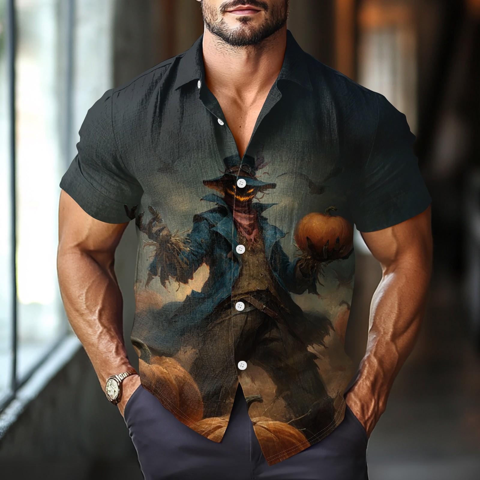 

Мужская модная повседневная рубашка с коротким рукавом свободного кроя с принтом на Хэллоуин XL