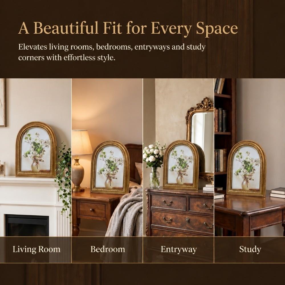 Arched Top Resin Photo Frame Ornate Embossed Border Tabletop Picture Frame Bedroom