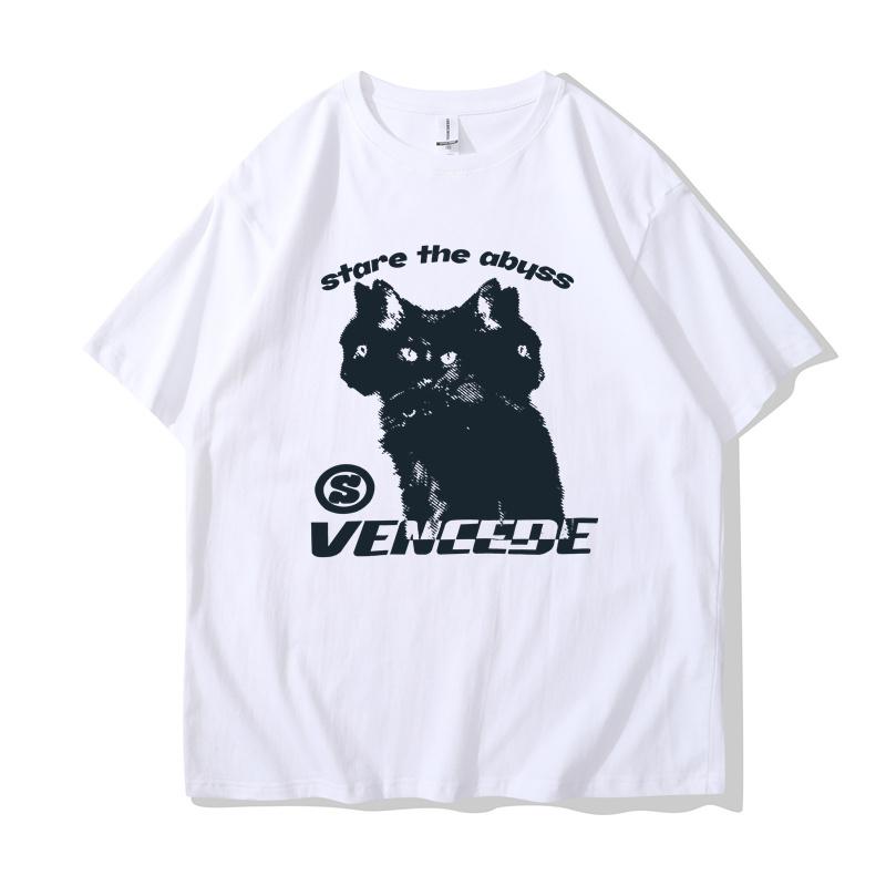

2024 New Streetwear Tshirt Hydra Cat Graphic T Shirt Men Cotton T-Shirt Hip Hop Loose Tops Tees Summer Short Sleeve Black White S