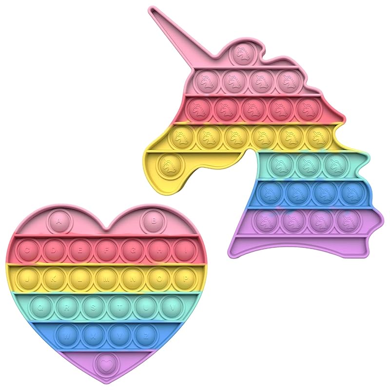 

HUAZONTOM Push Pop Bubble Squeeze Toy, Stress Relief Toy, Educational Toy, Game Board, Popular Gift, Christmas Gift, Set of 2, Heart, Unicorn, Macaron