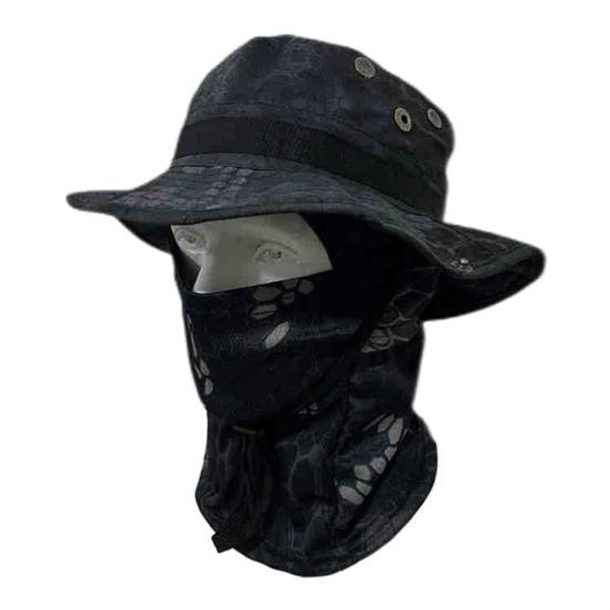Camouflage Sonnenhut mit Sturmhaube Gesichtsmaske, UV-Schutz Herren Hut mit breiter Krempe, Atmungsaktiver Fischerhut für Outdoor Angeln Wandern Radfahren