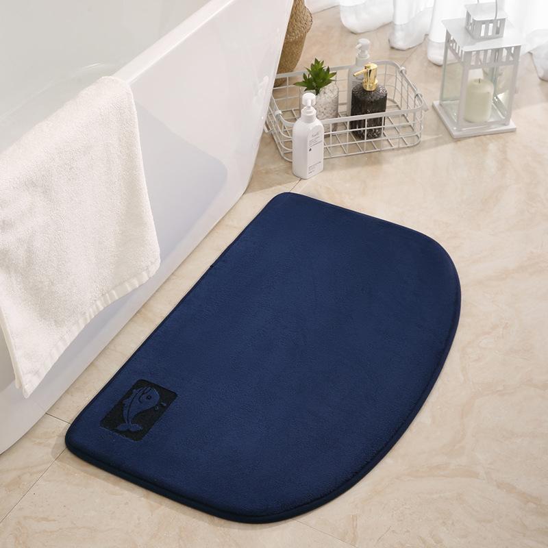 Inyahome Light Blue Cute Bathroom Mat Half Round Memory Foam Floor Rugs  Non-Slip Highly Absorbent Inside Funny Entryway Carpet