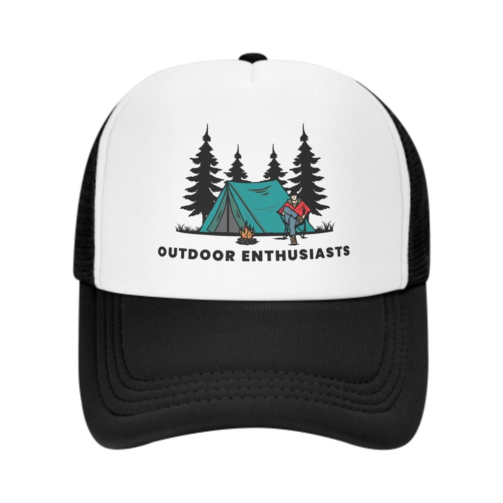 Camping Adventure Style Mesh Trucker Hat For Men Women Outdoor Enthusiasts Baseball Cap Breathable Print One Size