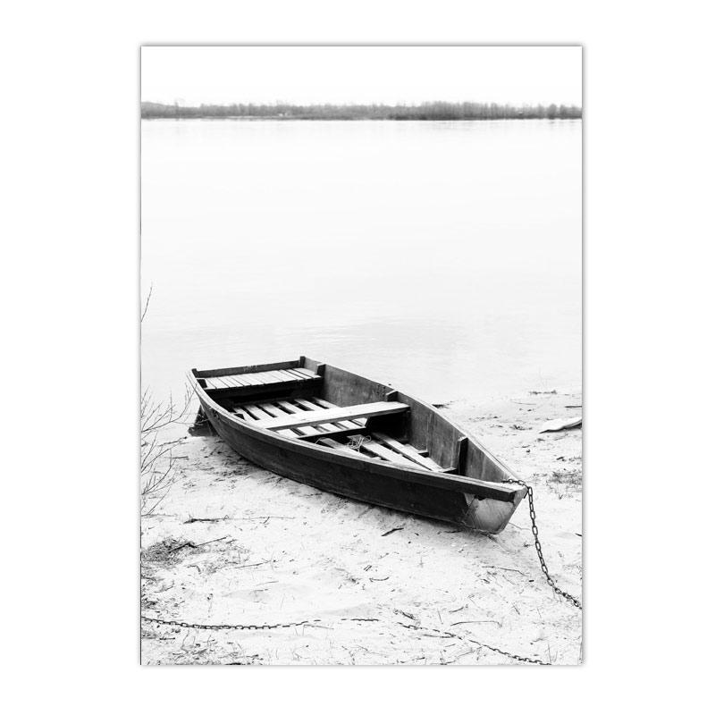 Black And White Posters Bridge Boat Palm Tree Canvas Print Pictures Conch Wall Art Sea Wave Poster Nordic Picture Bedroom Decor