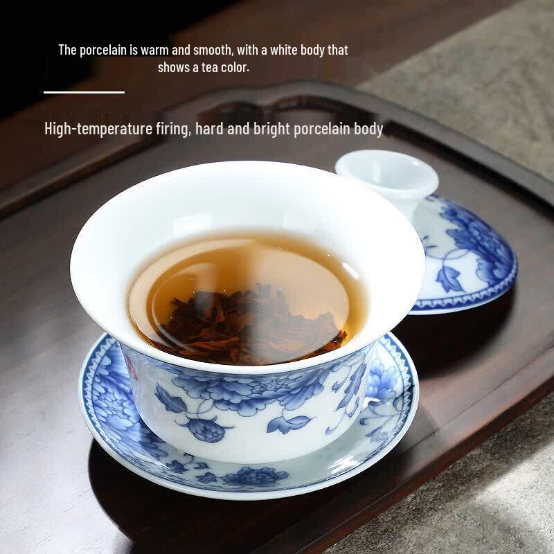 UOSO Large Blue and White Ceramic Gaiwan for Gongfu Tea