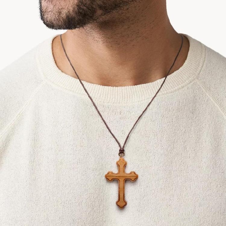 Lightweight Wooden Crucifix Necklace With Wood Detail Alternative Neckchain Jewelry For Sensitive Wearers