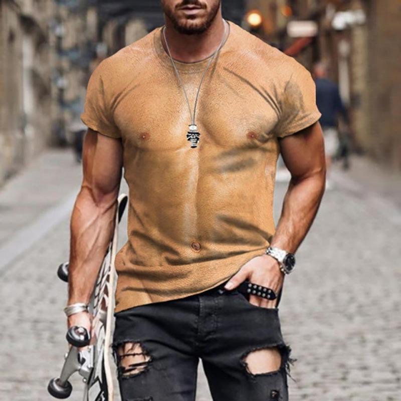 Men's Realistic 3D Muscle Tattoo Printed T-Shirt Funny Novelty Casual Camiseta Summer Holiday Streetwear Short Sleeve Tees