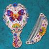Tuban - Set: Castle / Butterfly / Peacock Alloy Handheld Mirror + Hair Comb (Various Designs)