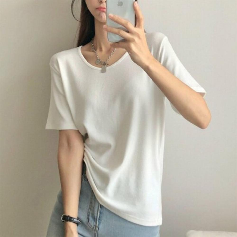 New Arrivals Open RUn Women U Neck Simple Basic Rayon Daily ShorT Sleeve T shirT