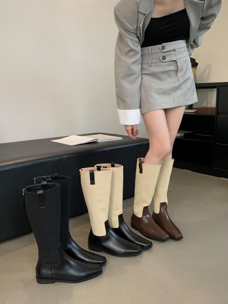 Niche Design Knight Boots 2025 New Thin Boots Versatile Square Head Flat Bottom High Tube Fashion Single Boots Women