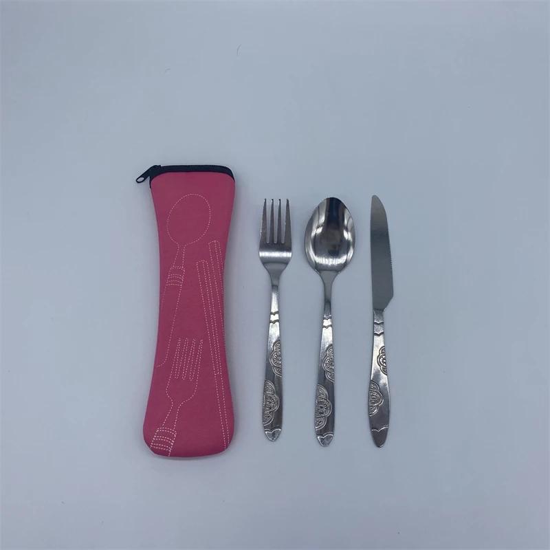 3/7Pcs Stainless Steel Western Style Steak Knife Fork Spoon Set Creative Cloth Bag Portable Western Style Tableware Knife Fork