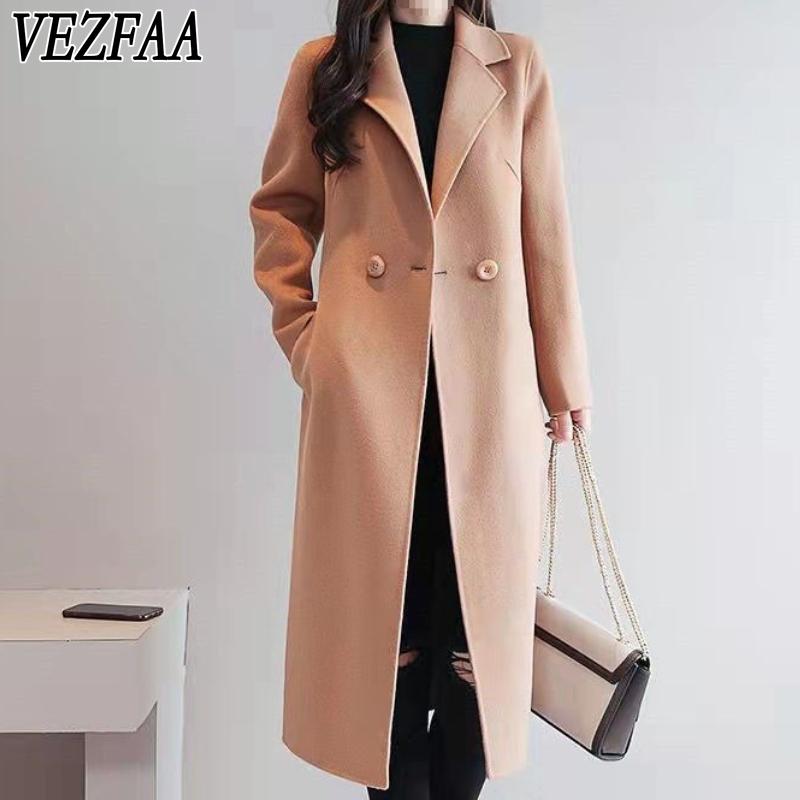 VEZFAA Women's Fashion Casual Solid Color Print Autumn Winter Long Sleeve POLO Neck Jackets & Coats